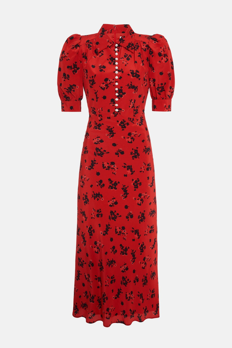 ROSE PRINT SILK DRESS WITH COLLAR AND BUTTONS 1