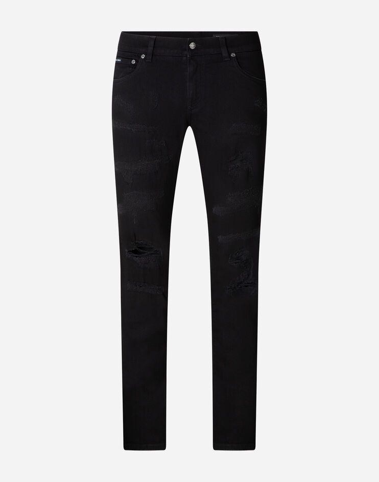 Black skinny stretch jeans with logo print - 3