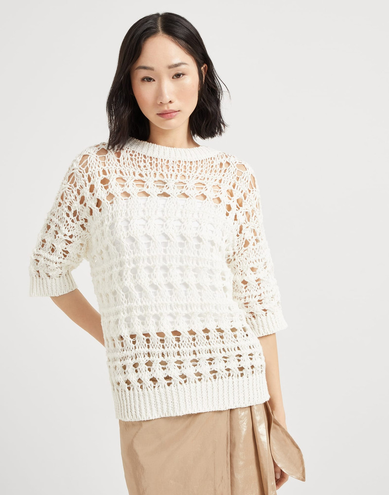 Jute and cotton textured net sweater - 1