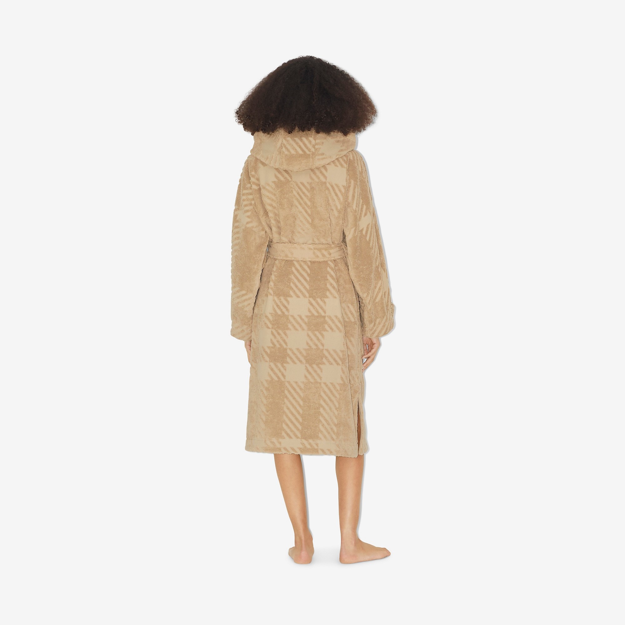 Check Cotton Jacquard Hooded Robe - 4