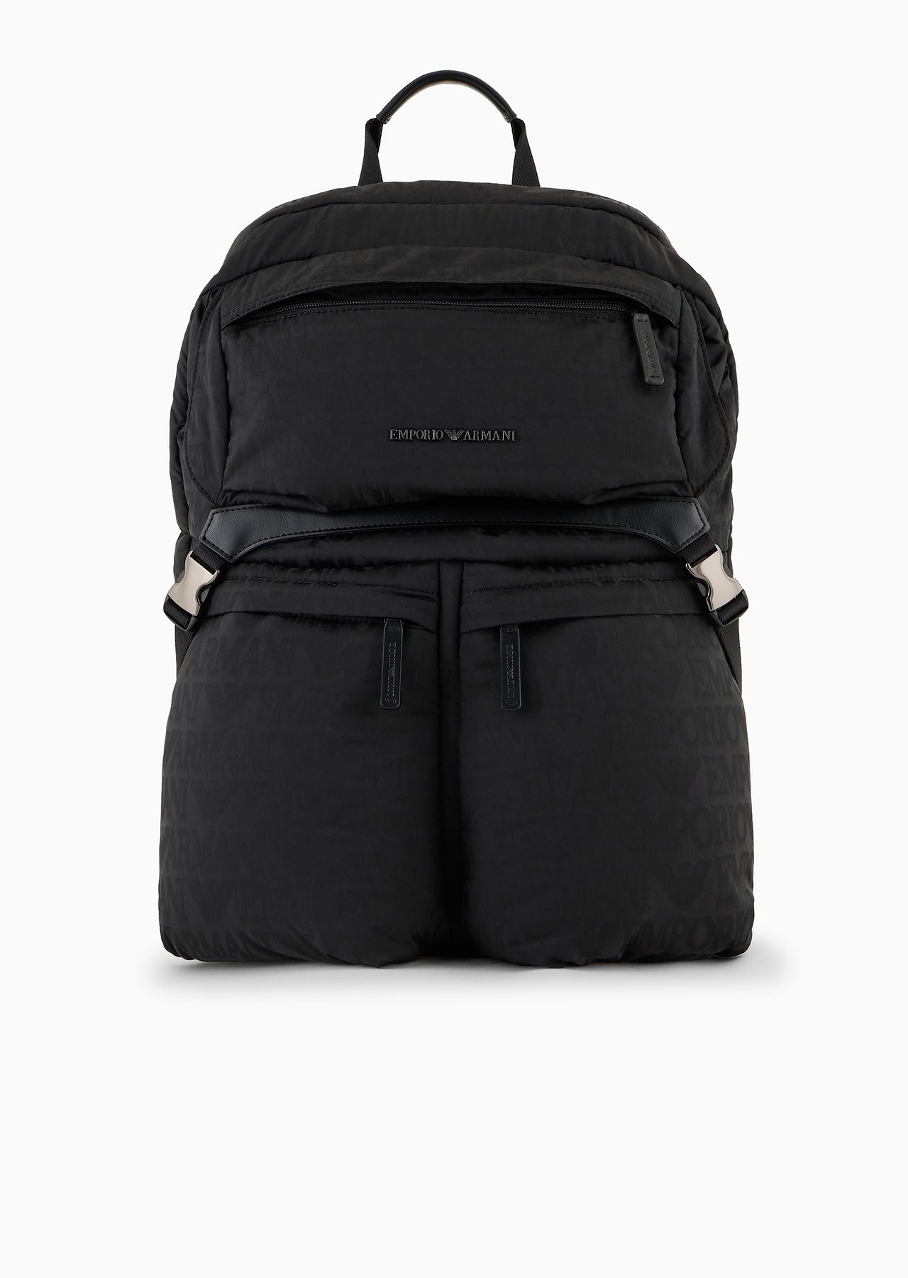 Nylon backpack with all-over, jacquard logo lettering - 1