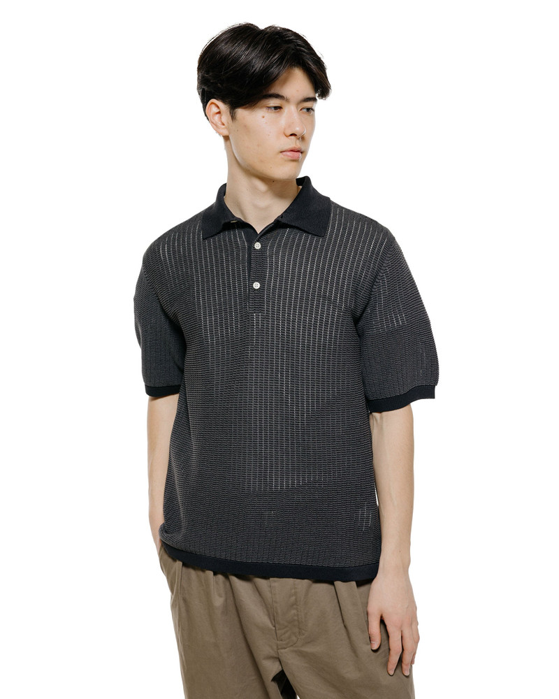 BEAMS PLUS Knit Polo 'Washi' 2 Tone Black outlook