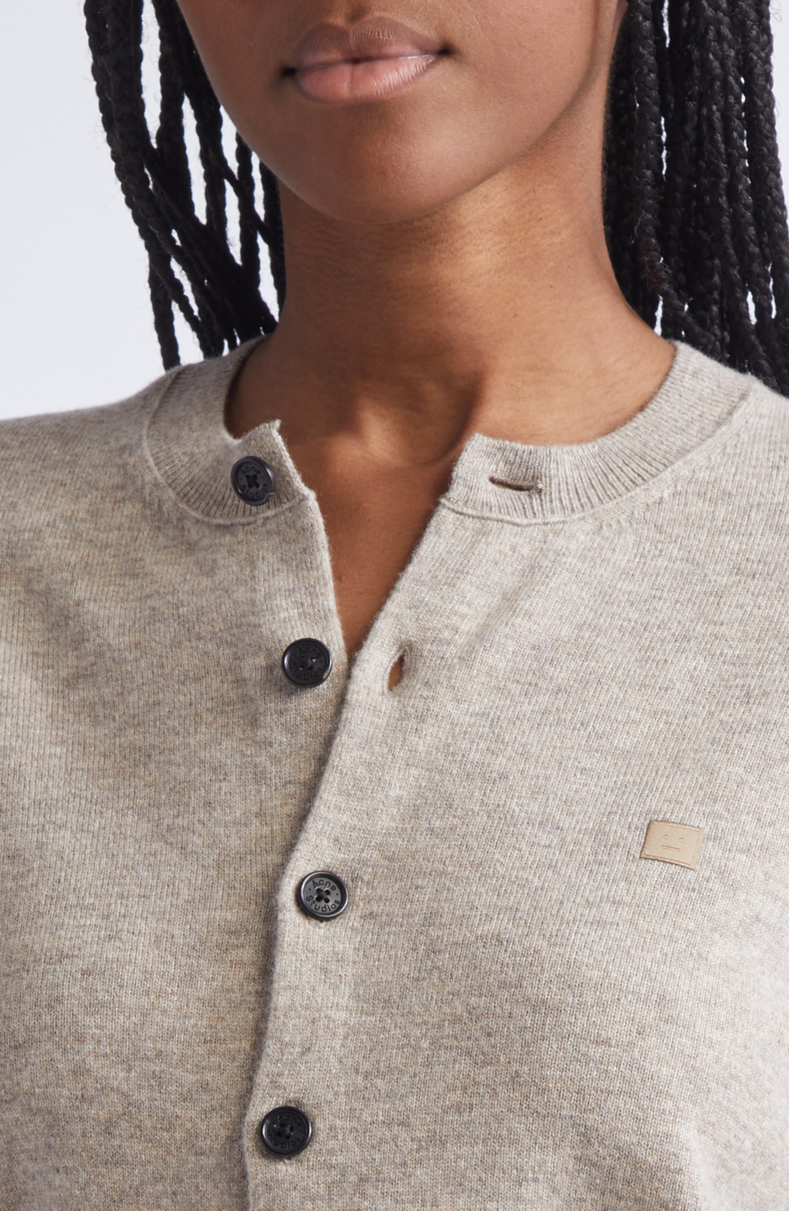 Acne Studios Keny Core Wool & Yak Hair Cardigan in Greige Melange at Nordstrom - 5