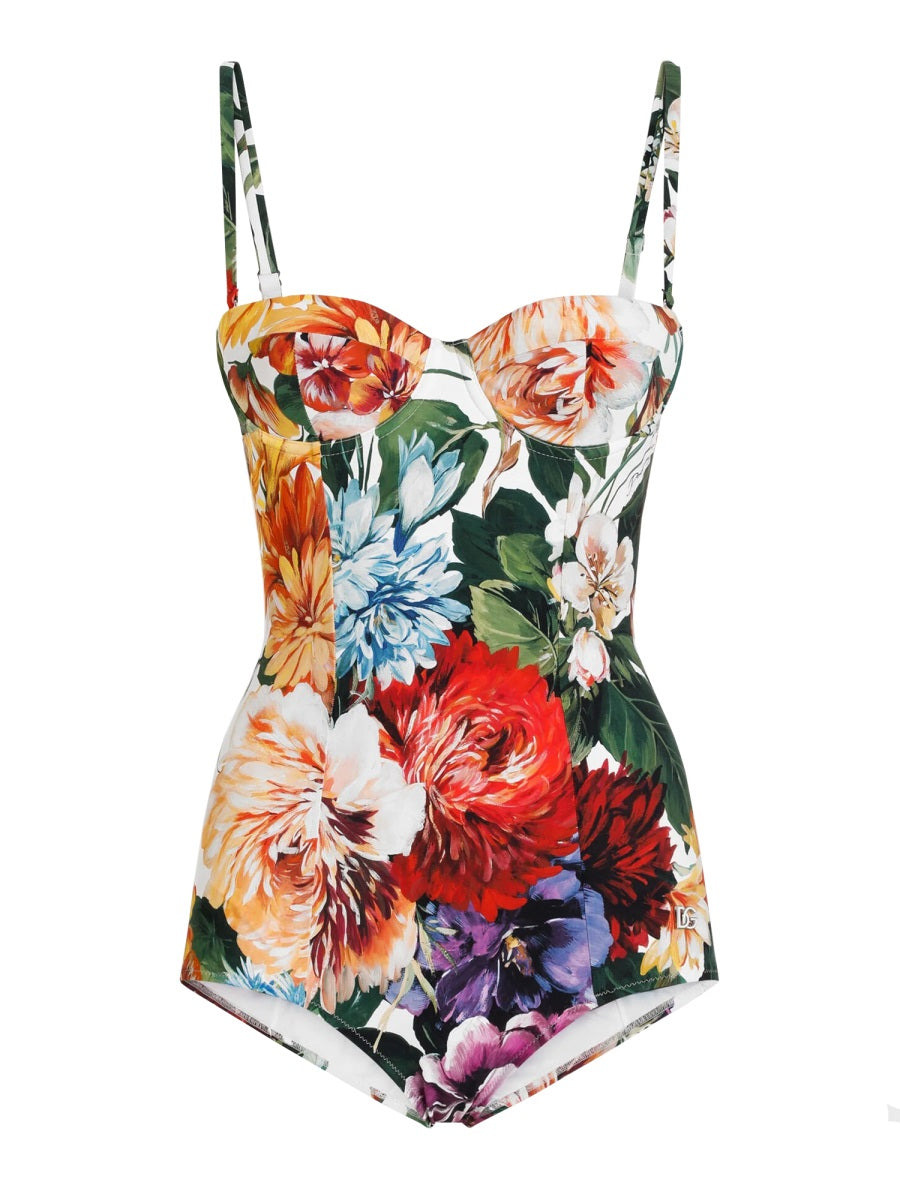 Dolce & Gabbana Women Flower Print Padded Balconette One Piece Swimsuit - 1