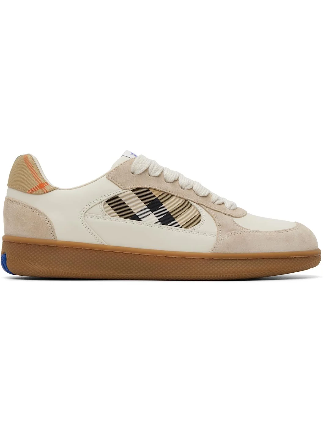 Beige Leather Suede & Check Terrace Sneakers - 1
