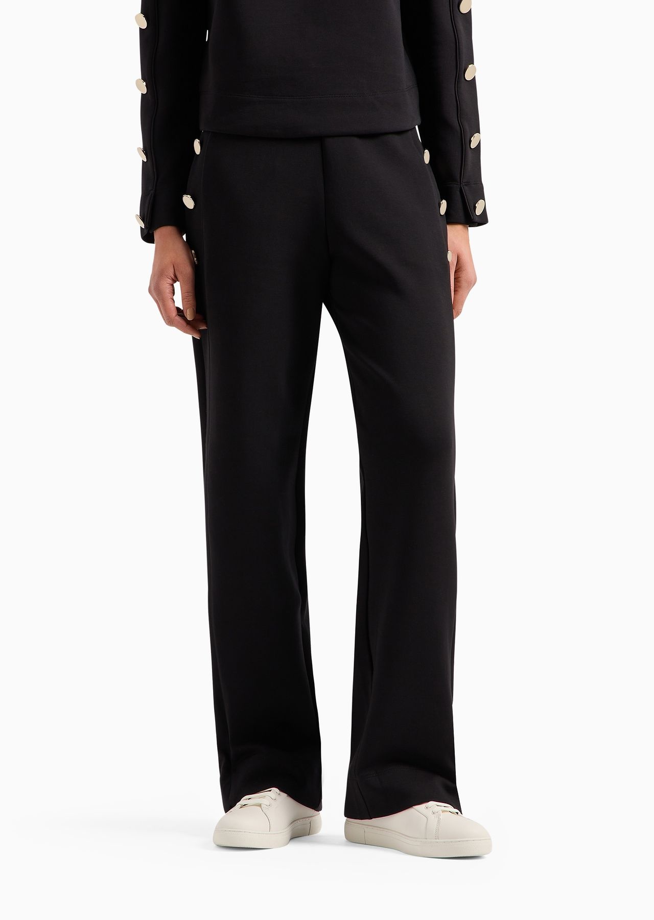 double-jersey palazzo trousers with golden buttons - 2