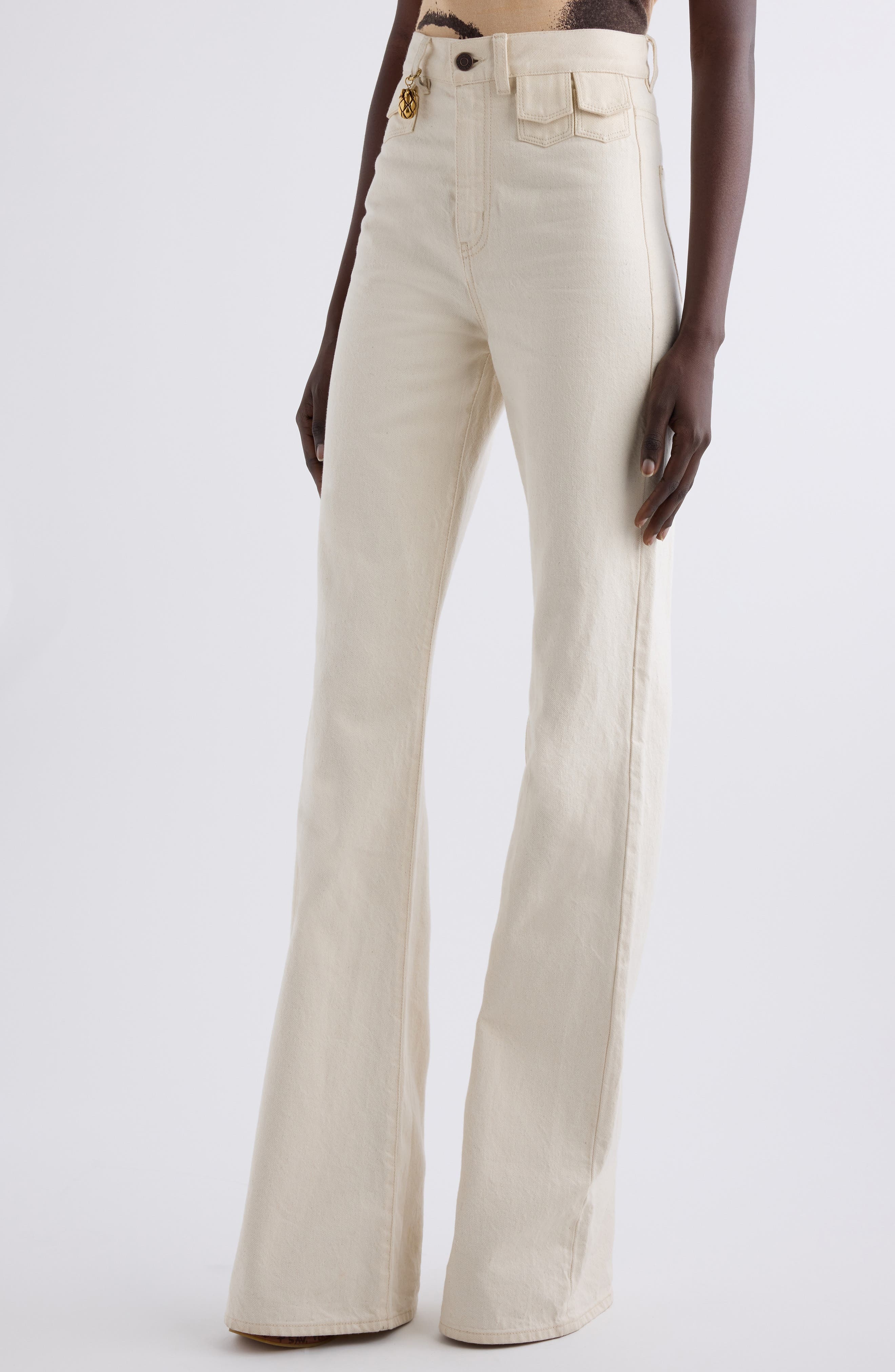 Chloé Pineapple Charm High Waist Twill Pants in Eden White at Nordstrom - 5