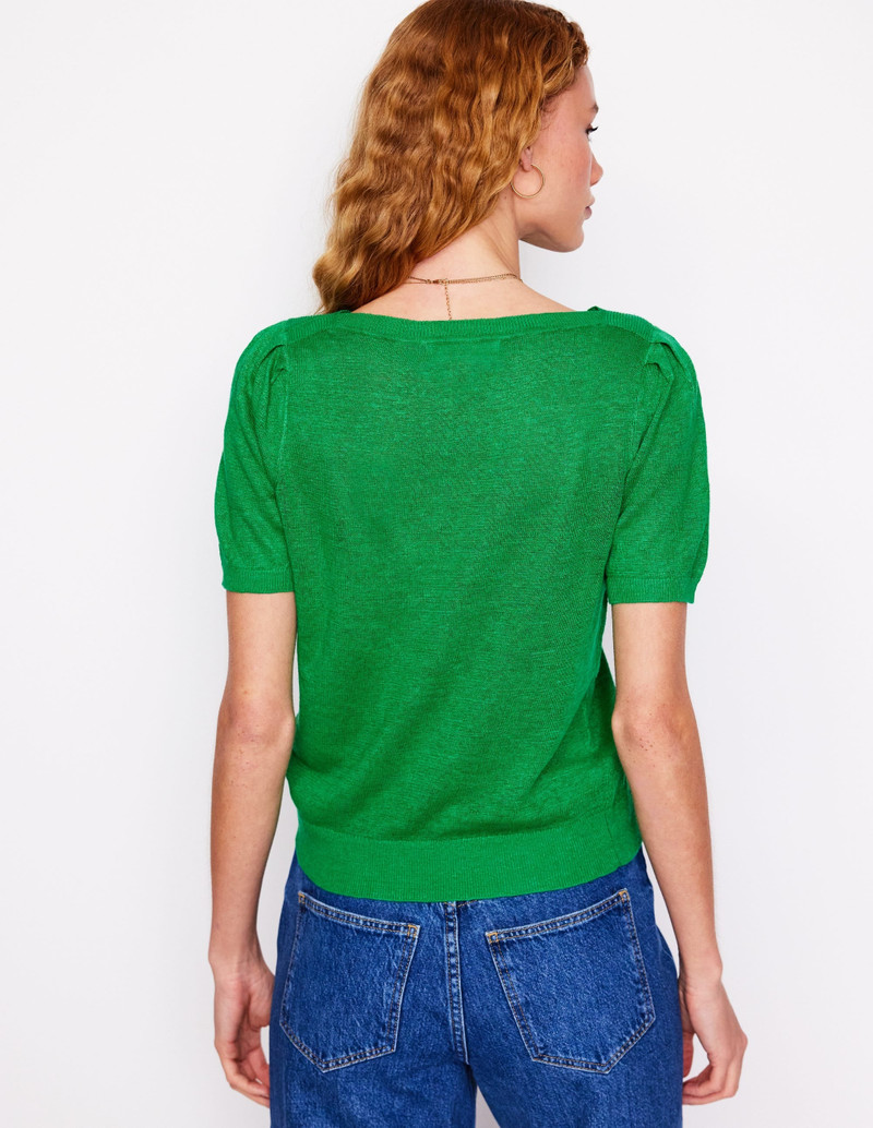 Liv Boat Neck Linen T-Shirt-Sapling Green 4