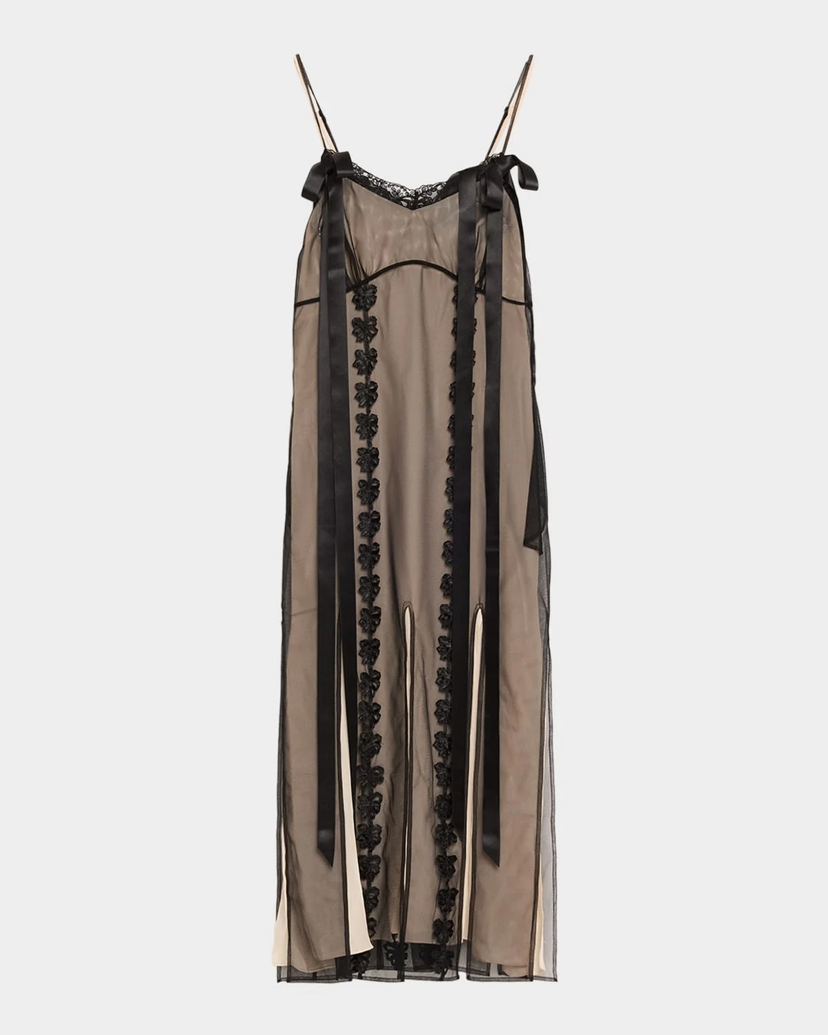 Layered Ribbon Slits Ankle Slip Dress - 1