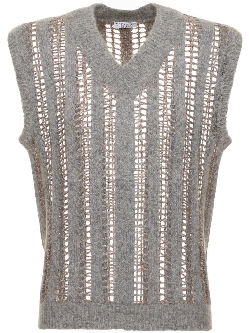 Wool & mohair open knit vest - 1