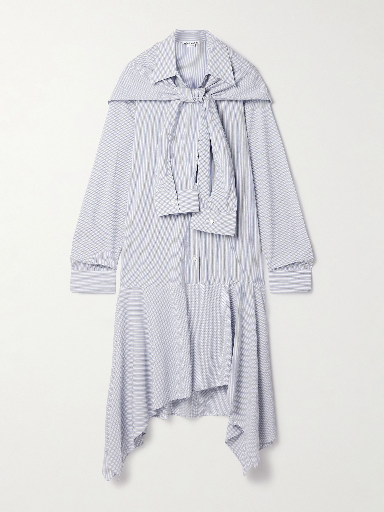 Asymmetric draped striped voile shirt dress Blue - 1