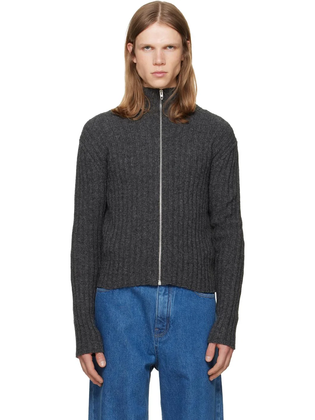 Gray Zip Up Cardigan - 1