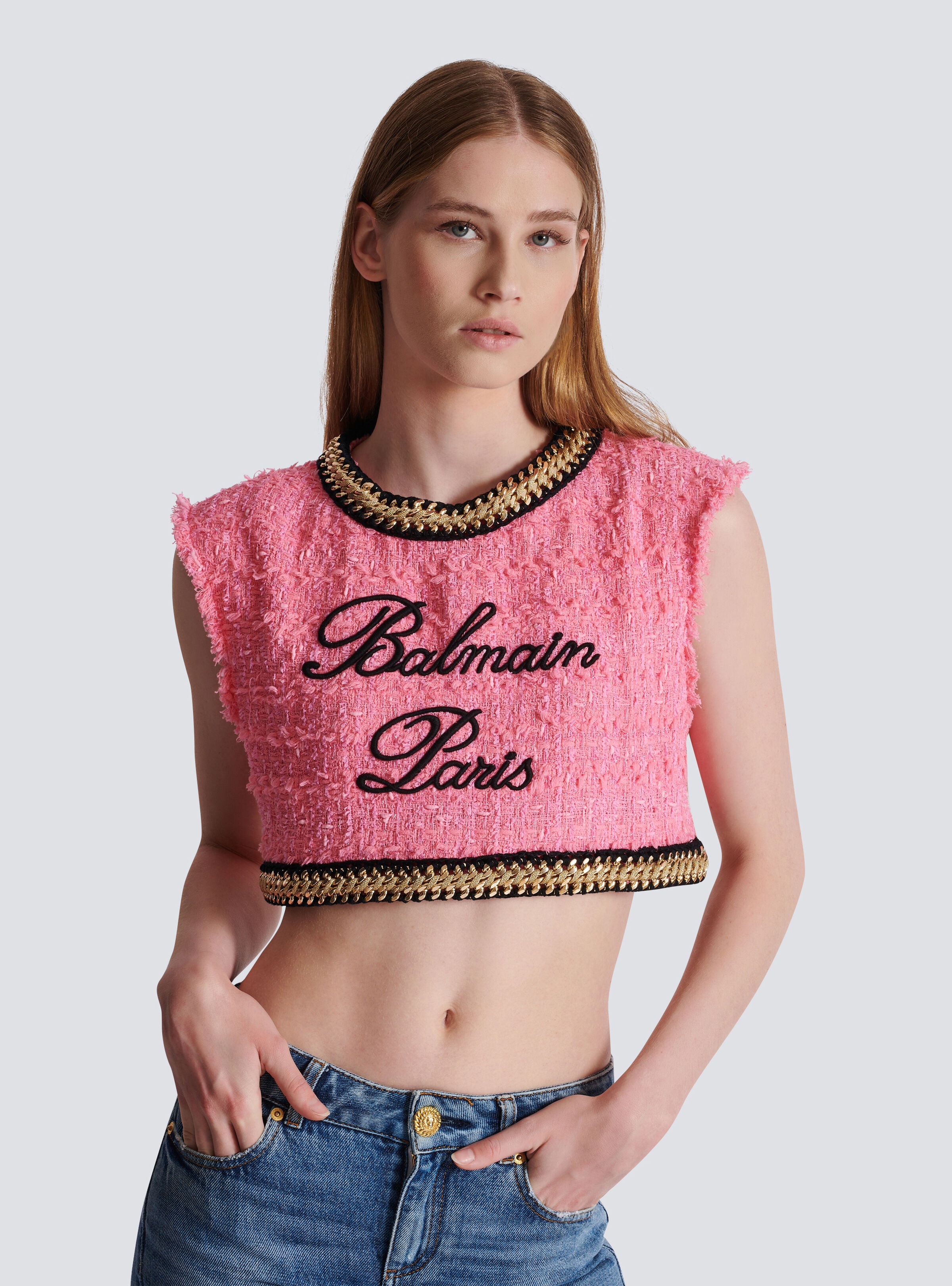 Balmain Signature tweed and chain top - 7