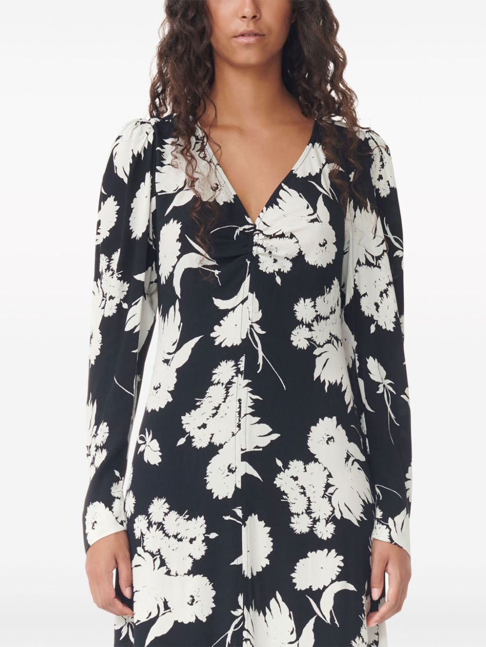 floral-print long-sleeve midi dress - 5