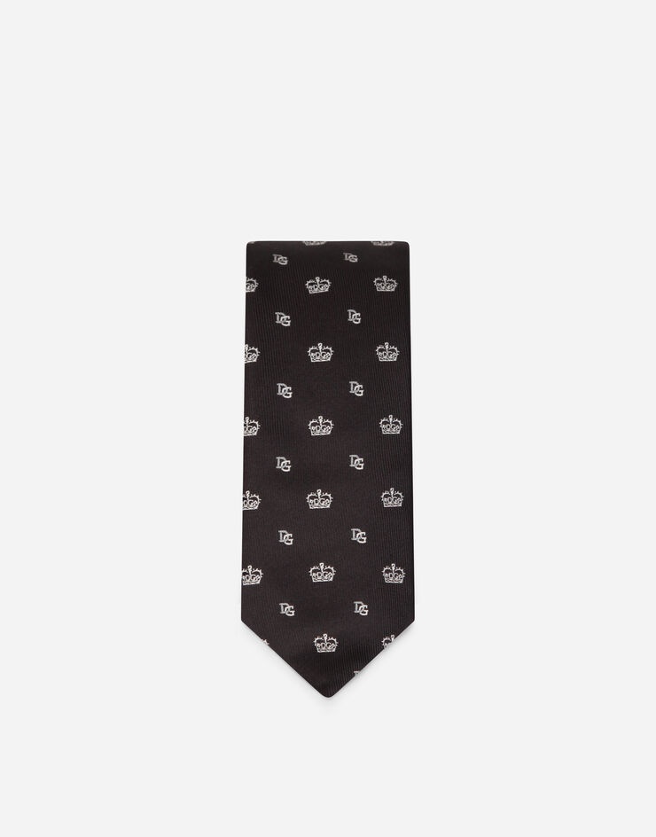 Silk jacquard blade tie with crown and logo (6 cm) - 2