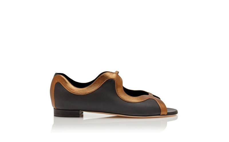 Black and Bronze Nappa Leather Flat Sandals 1