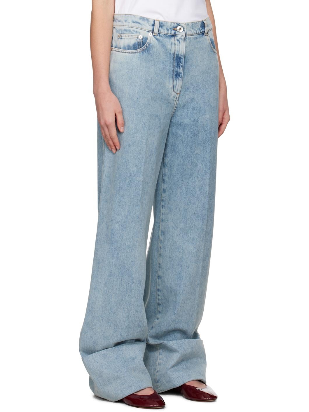 Blue Wide-Leg Cuffed Jeans - 2