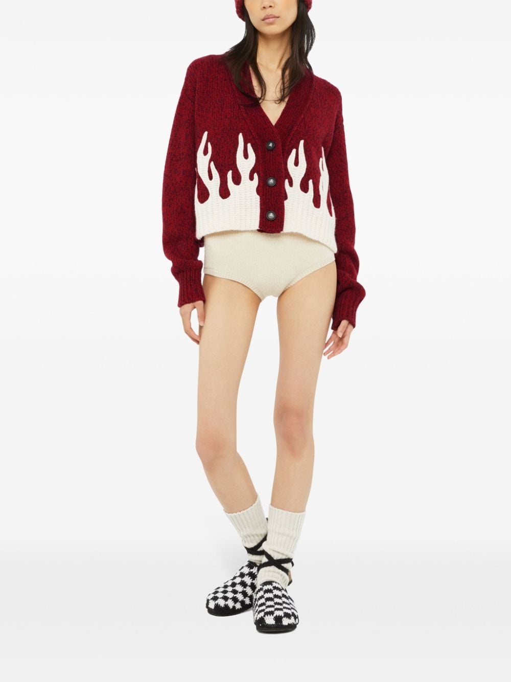 flame-motif cropped cardigan - 2