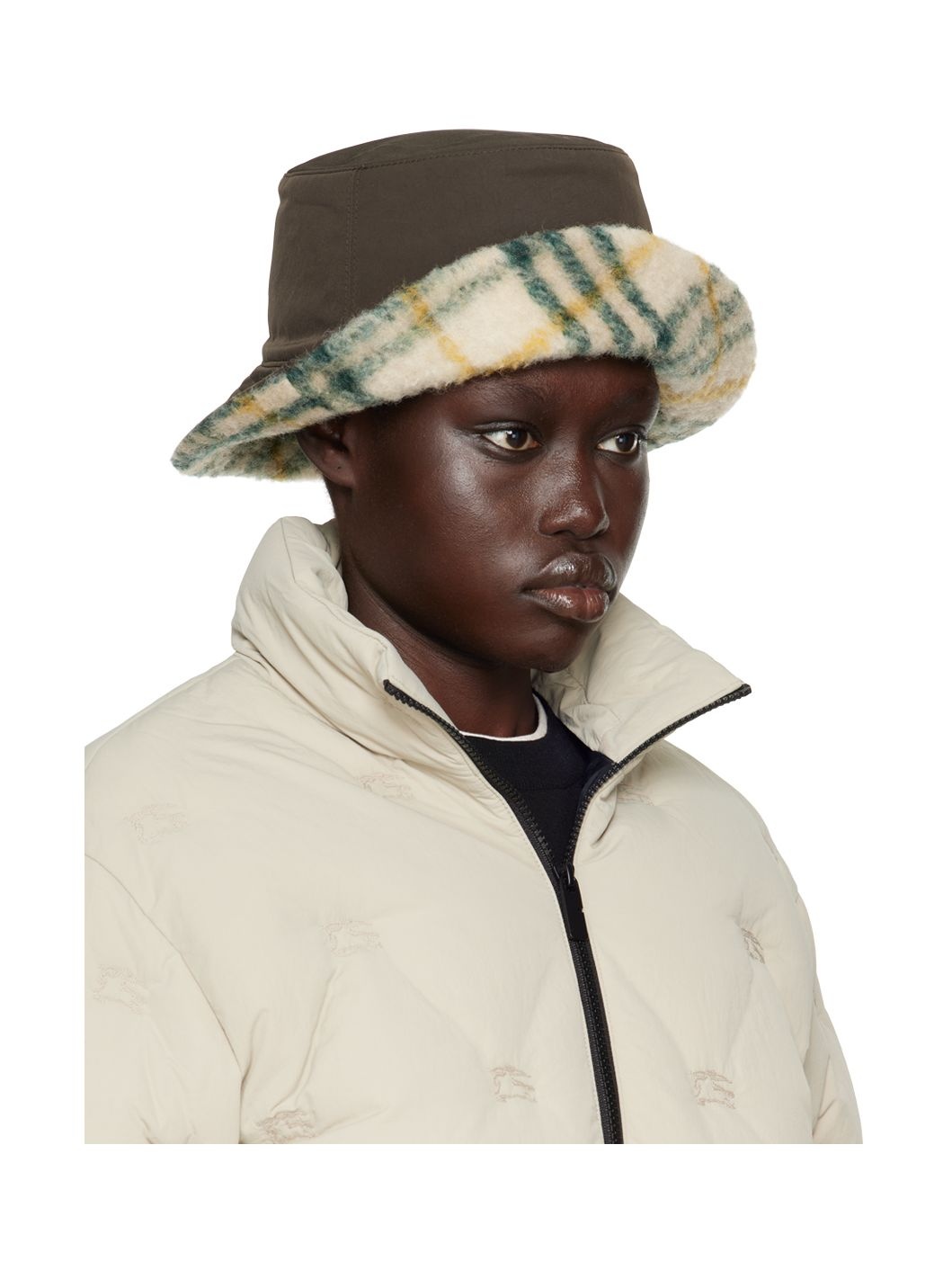 Brown Reversible Check Fleece Bucket Hat - 2