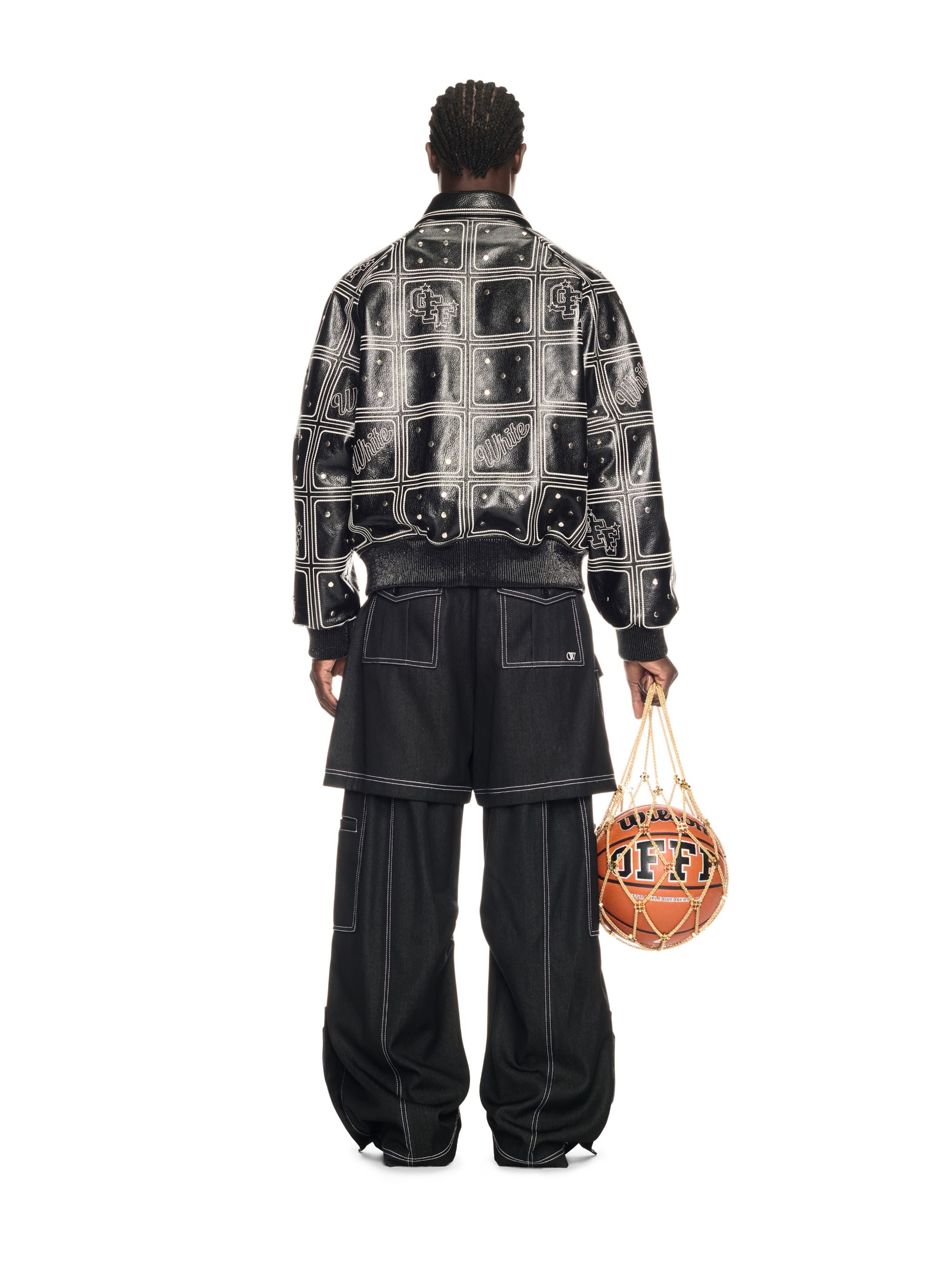 Black Dices Leather Varsity Jacket - 4
