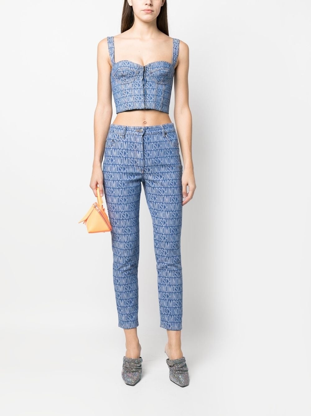 monogram-print denim corset - 2