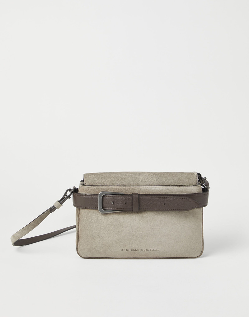 Suede shoulder bag with belt detail 1