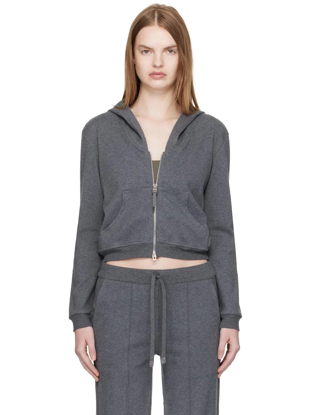 Gray Peachy Hand Cotton Jersey Zip Hoodie - 1