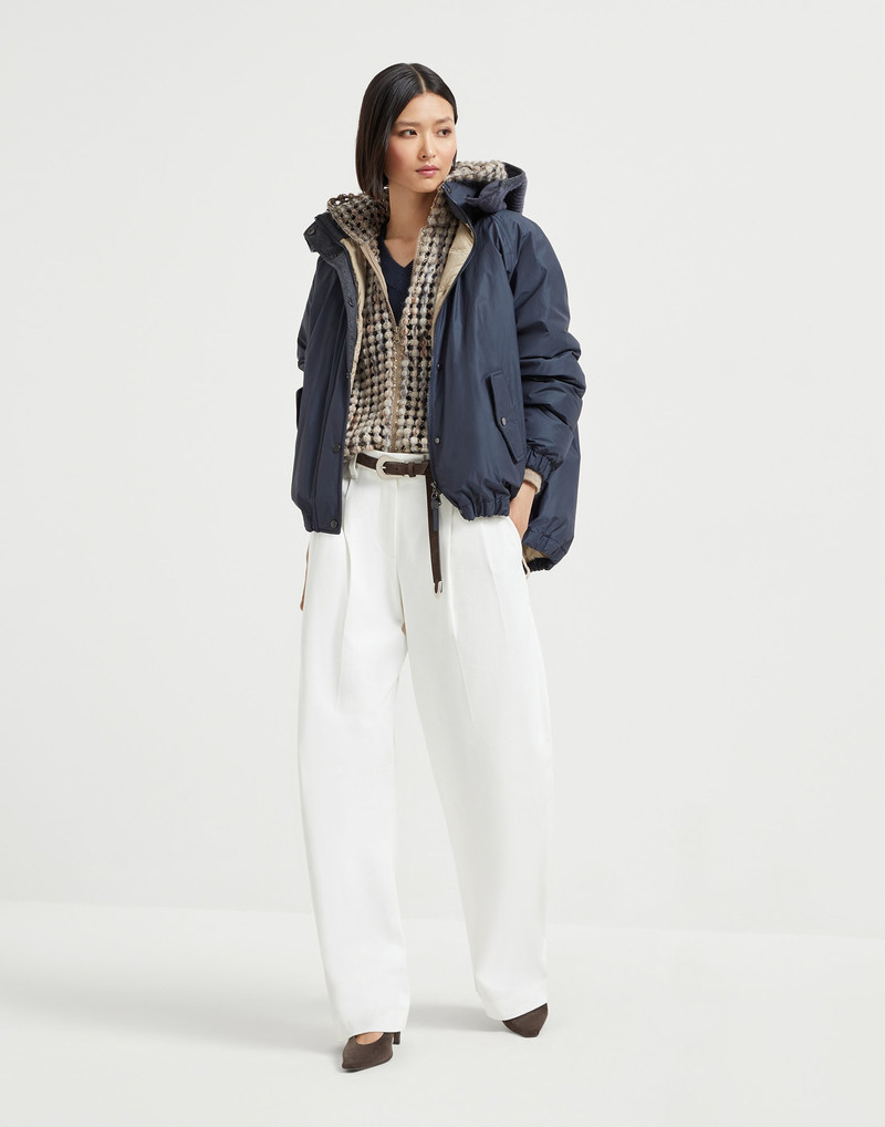 Techno cotton water-resistant taffeta down jacket with detachable hood and shiny zipper pull 5