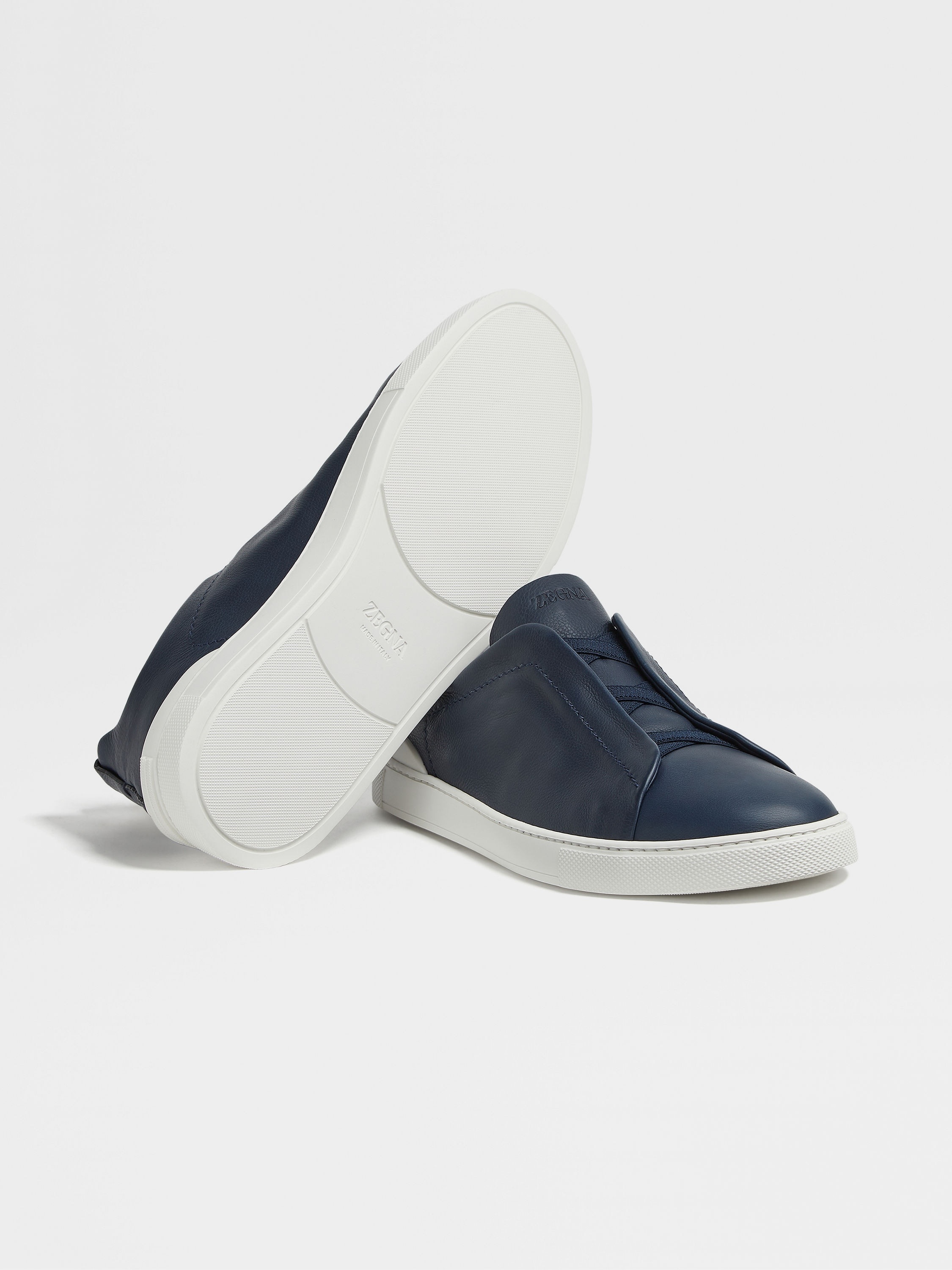 BLUE LEATHER TRIPLE STITCH™ SNEAKERS - 5