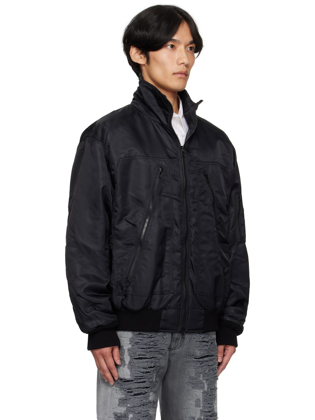 Black Sports Bomber Jacket - 2