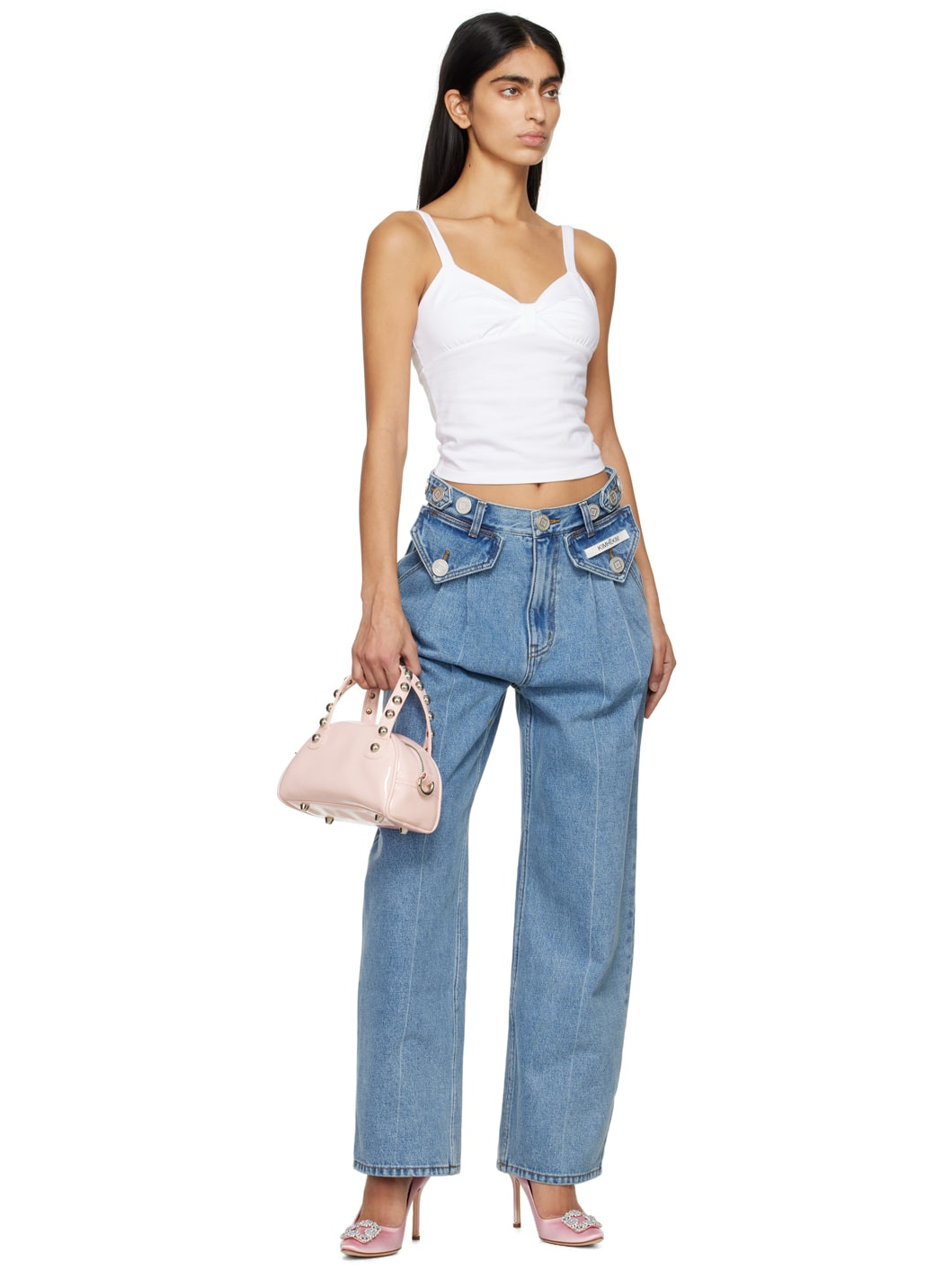 White V-Neck Tank Top - 4