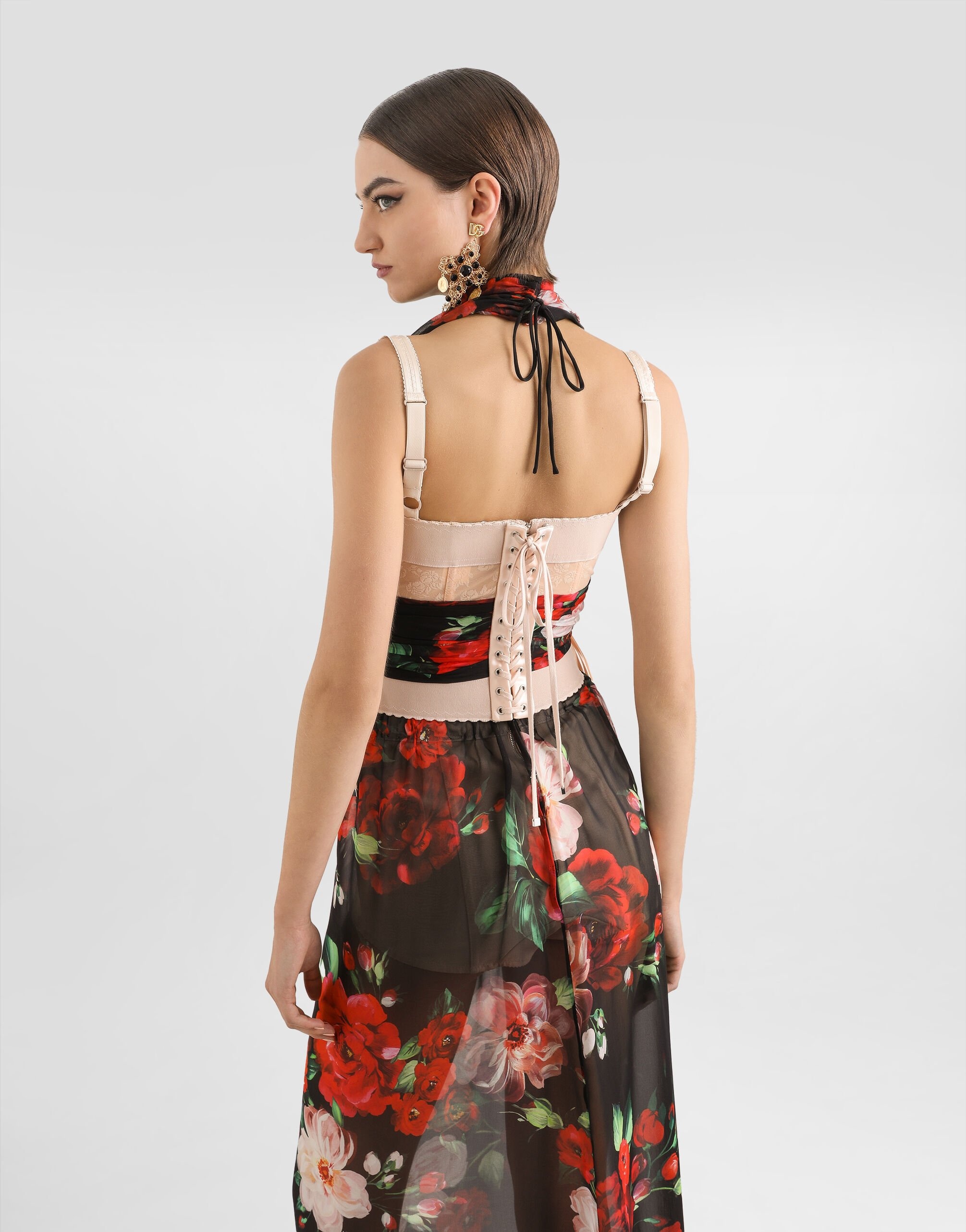 Marquisette and chiffon corset top with floral print - 6