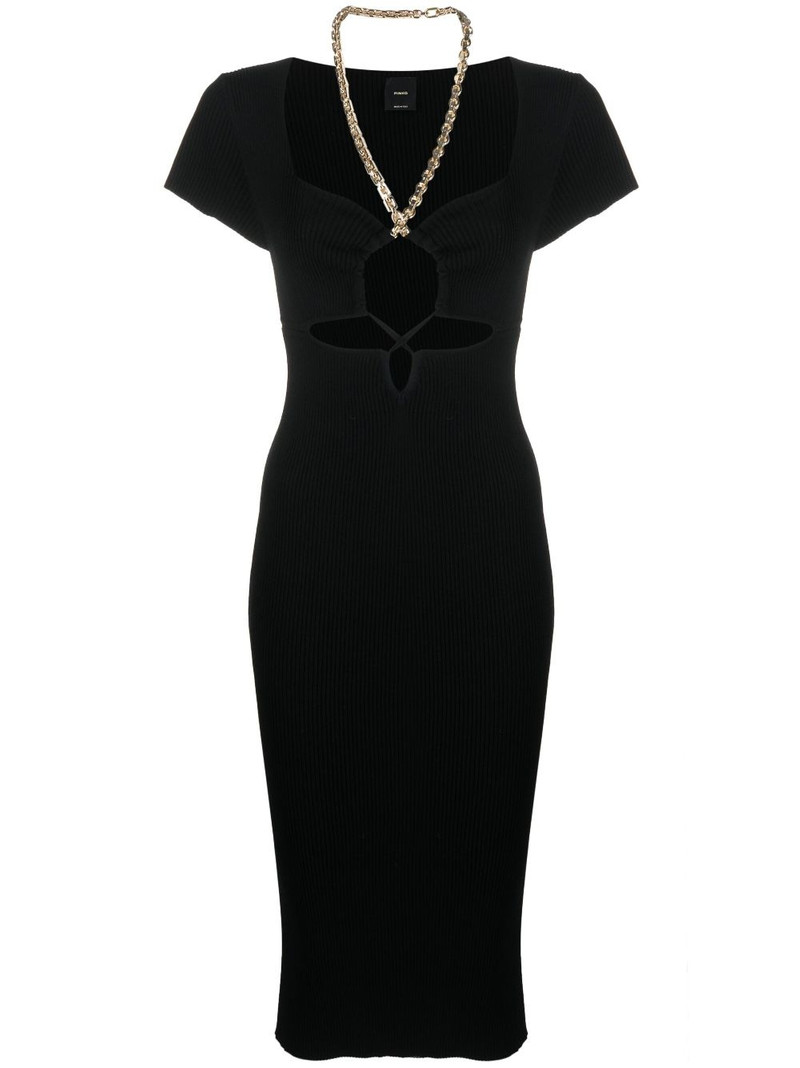 chain-strap cutout ribbed-knit midi dress 1