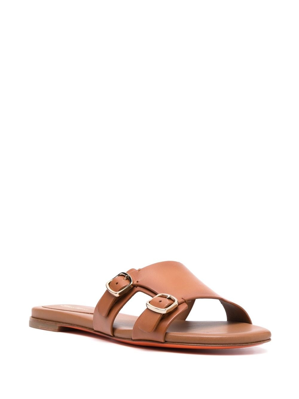 double-buckle leather slides - 2