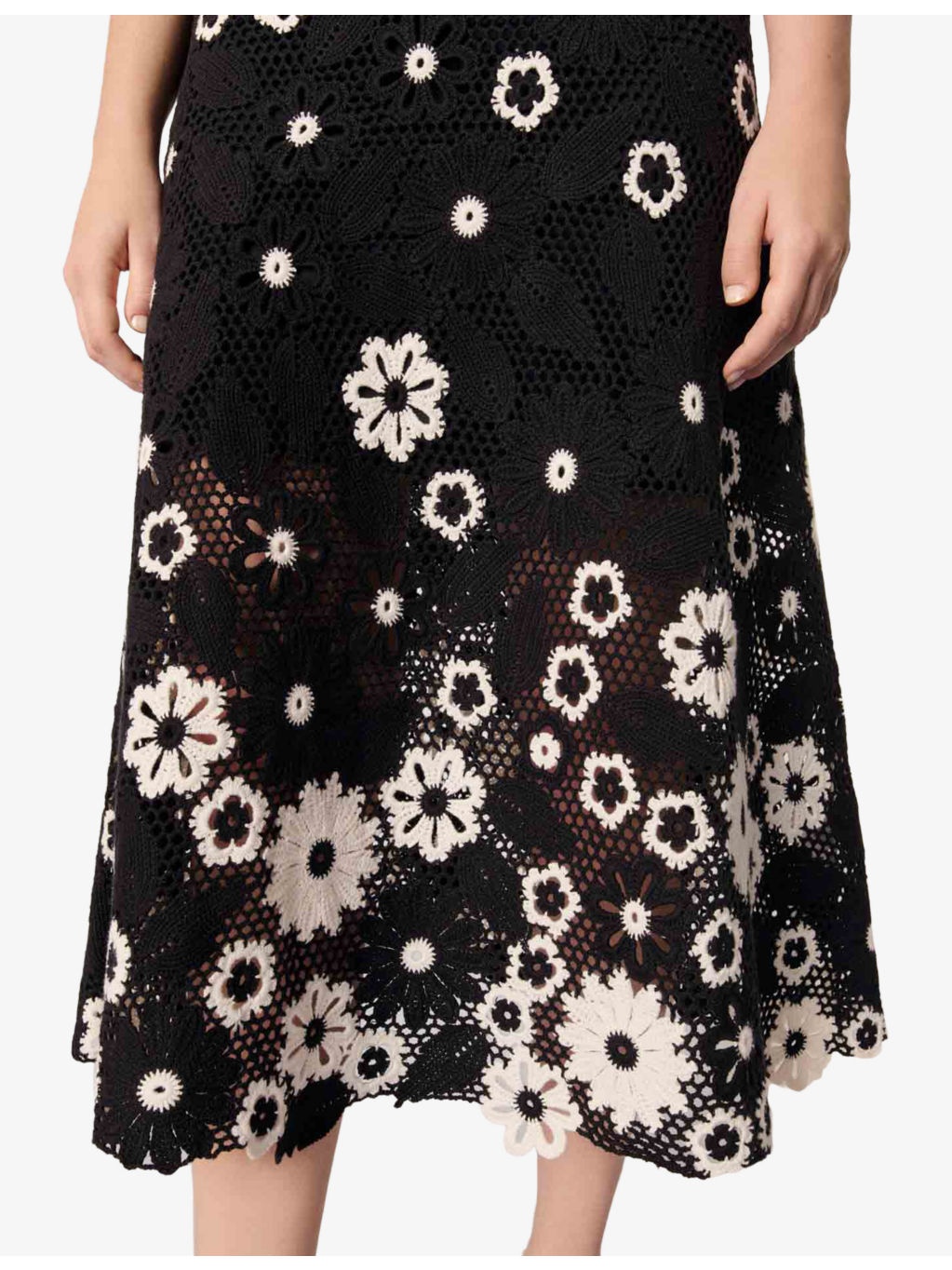 Sleeveless Floral-Pattern Cotton-Crochet Midi Dress - 5