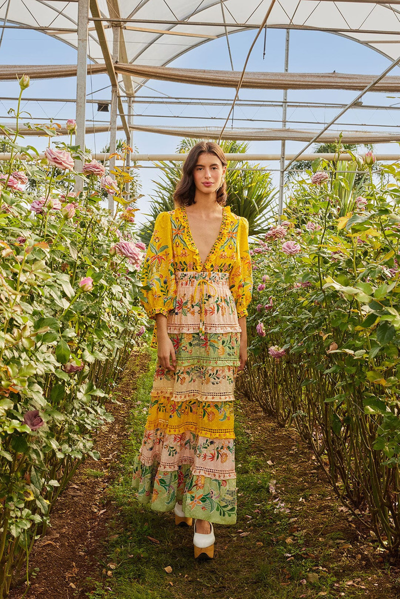 Mixed Delicate Flowers Long Sleeve Maxi Dress 1