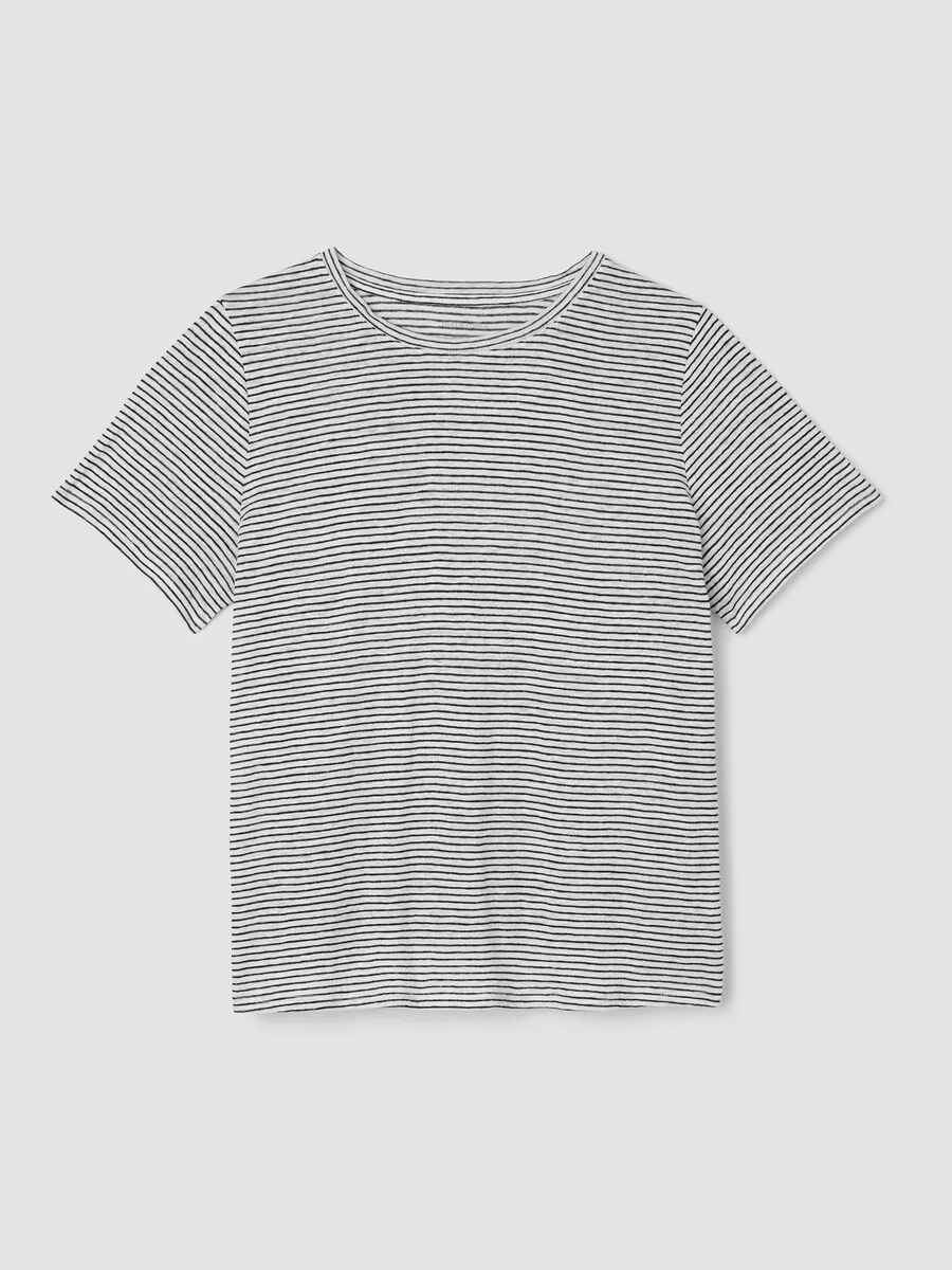 Striped Organic Linen Jersey Crew Neck Tee - 1