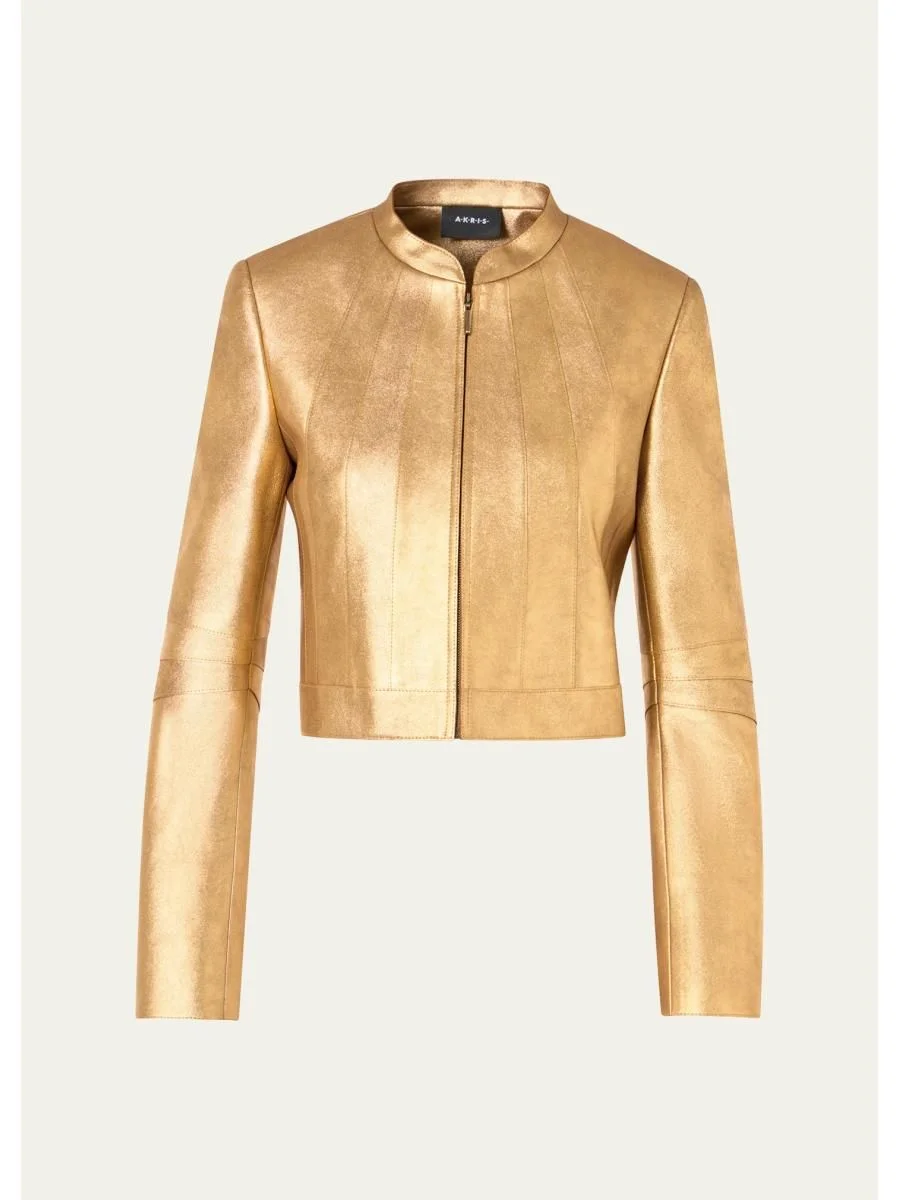 Klaus Lamé Nappa Leather Crop Jacket - 1