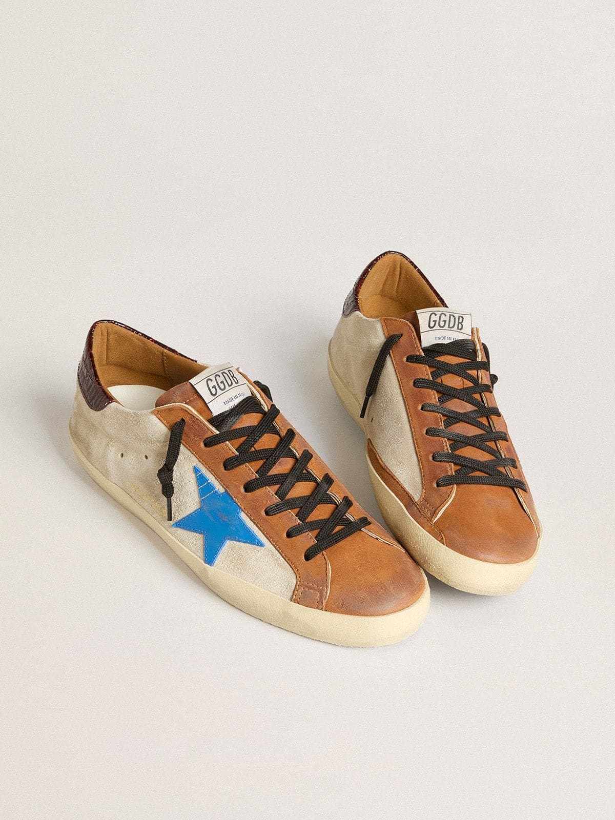 Beige Men's Super-Star LTD with light blue star and crocodile-print heel tab - 2