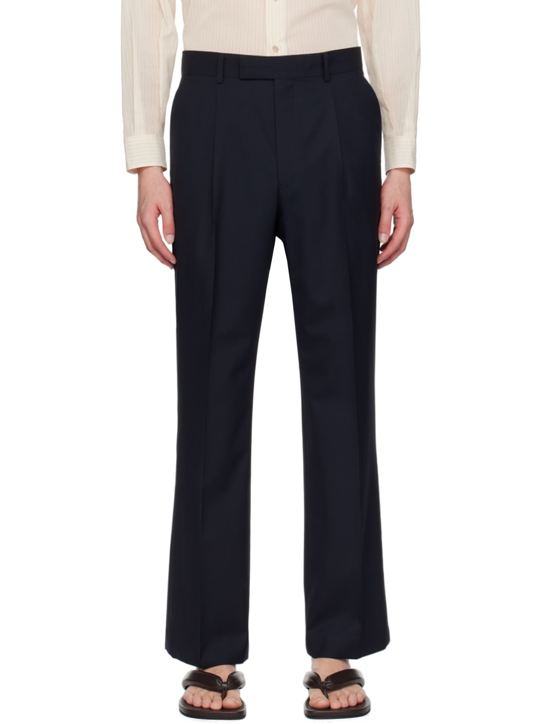 Navy Pleated Trousers - 1