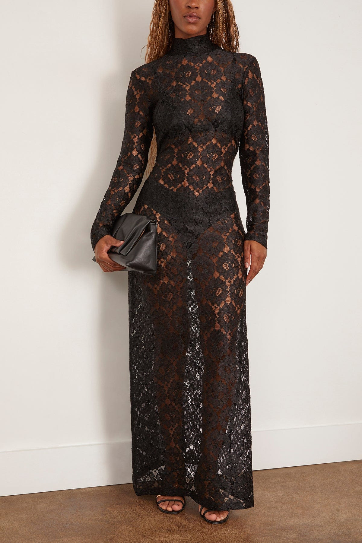 Lace Turtleneck Dress in Black - 2