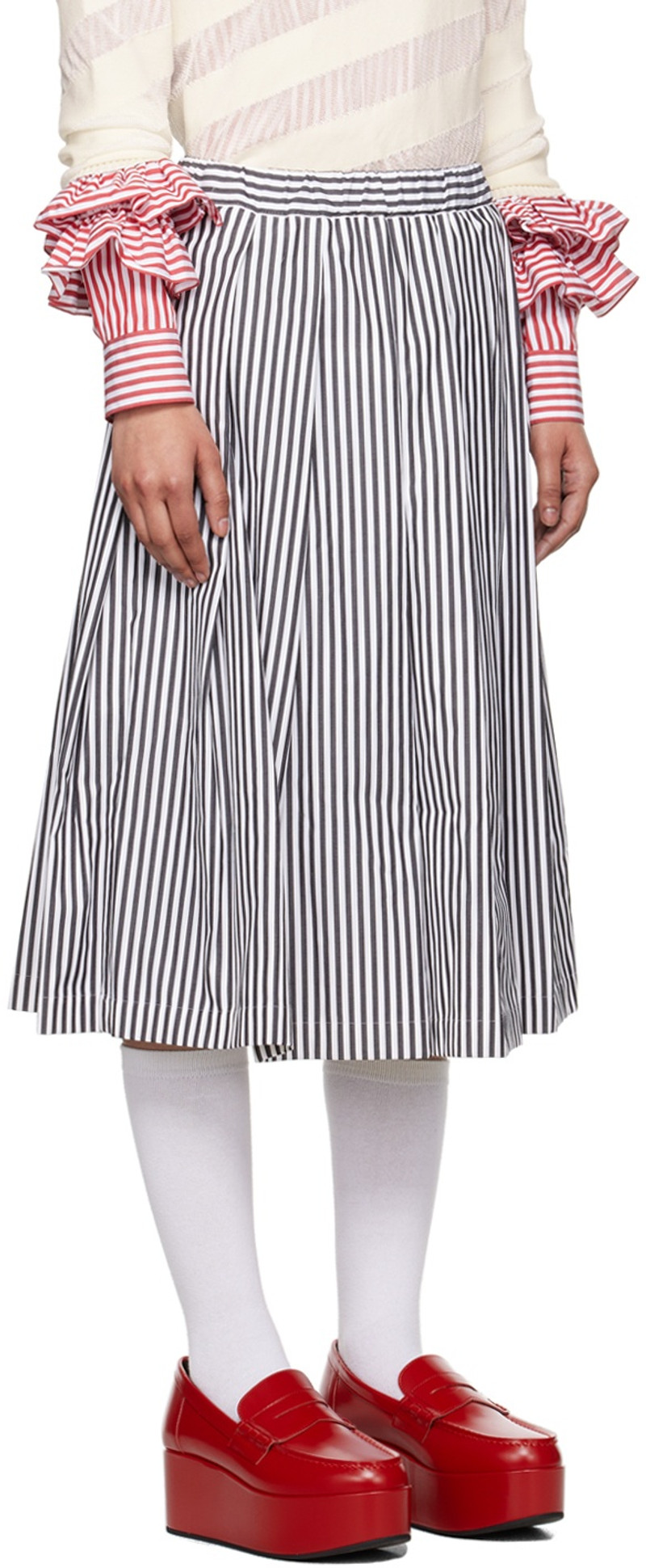 Comme des Garçons GIRL Black & White Striped Midi Skirt outlook
