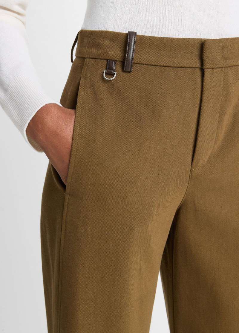 Faux-Leather-Trim Italian Cotton Straight-Leg Pant 4