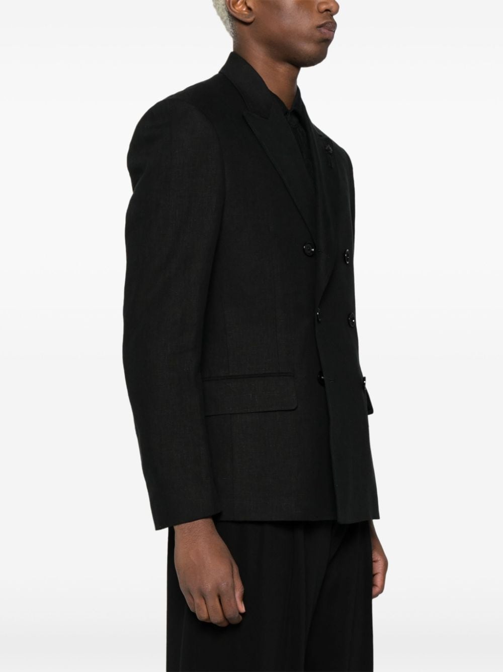 double-breasted linen blazer - 3