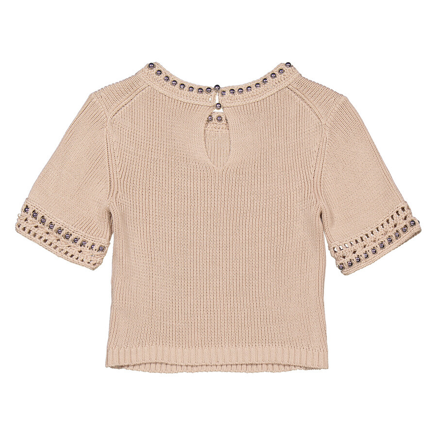 Rabanne Ladies Shiny Beige Stud-Detailed Knitted Top - 2