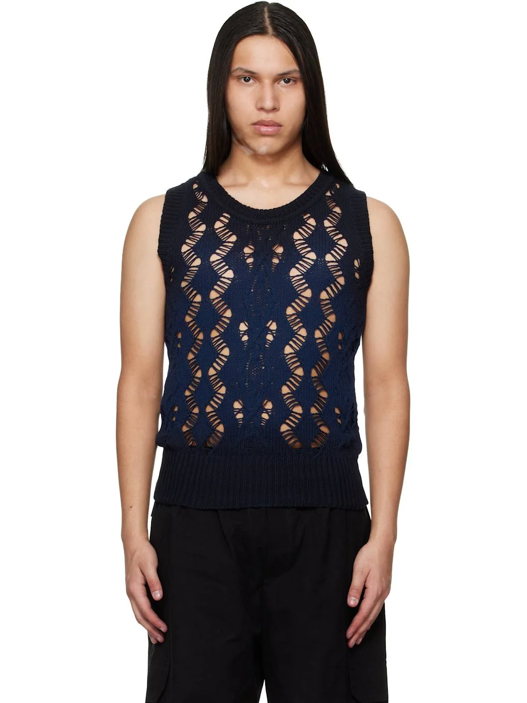 Navy Textured Knit Tank Top - 1