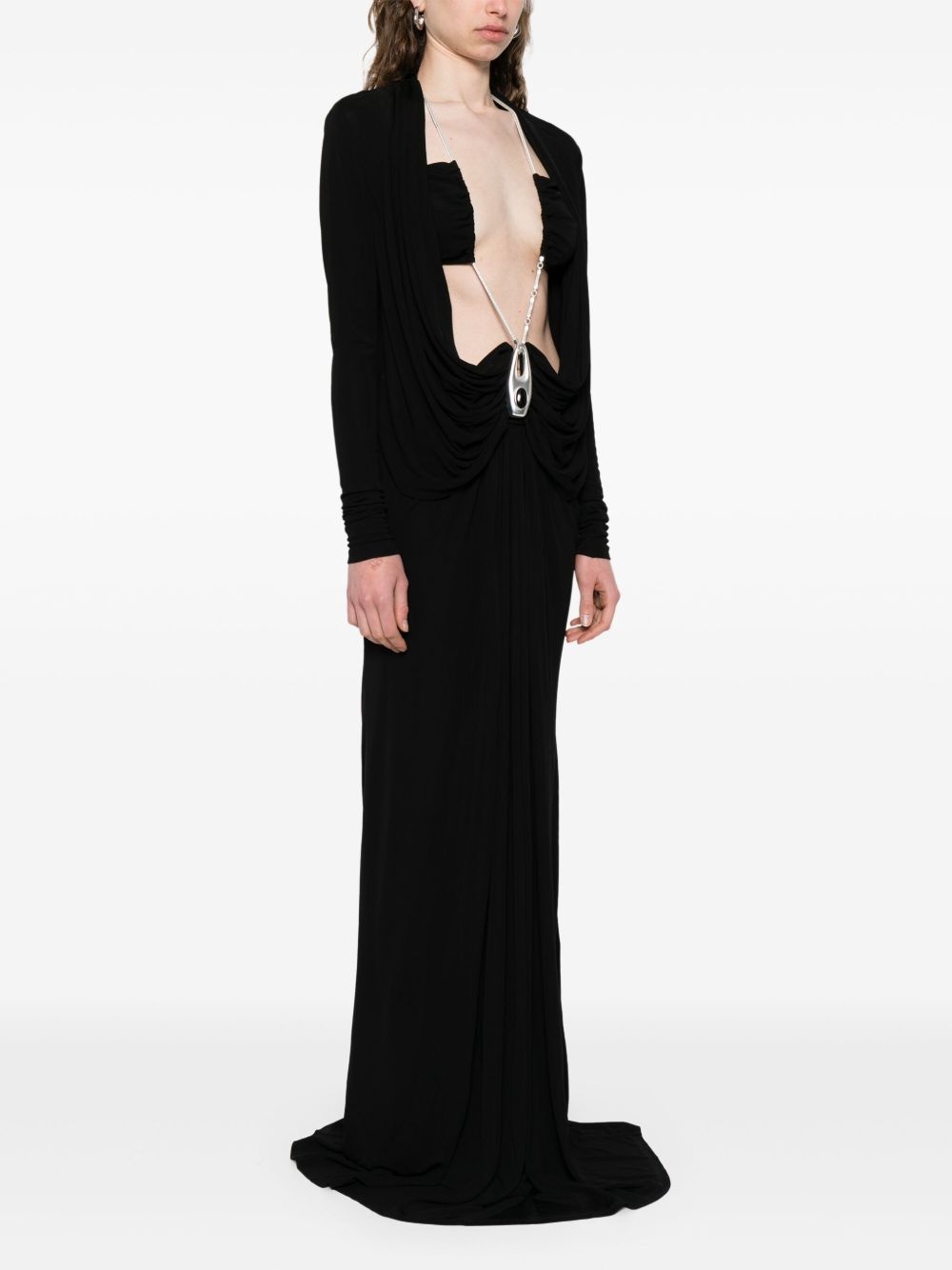 draped jersey maxi dress - 3
