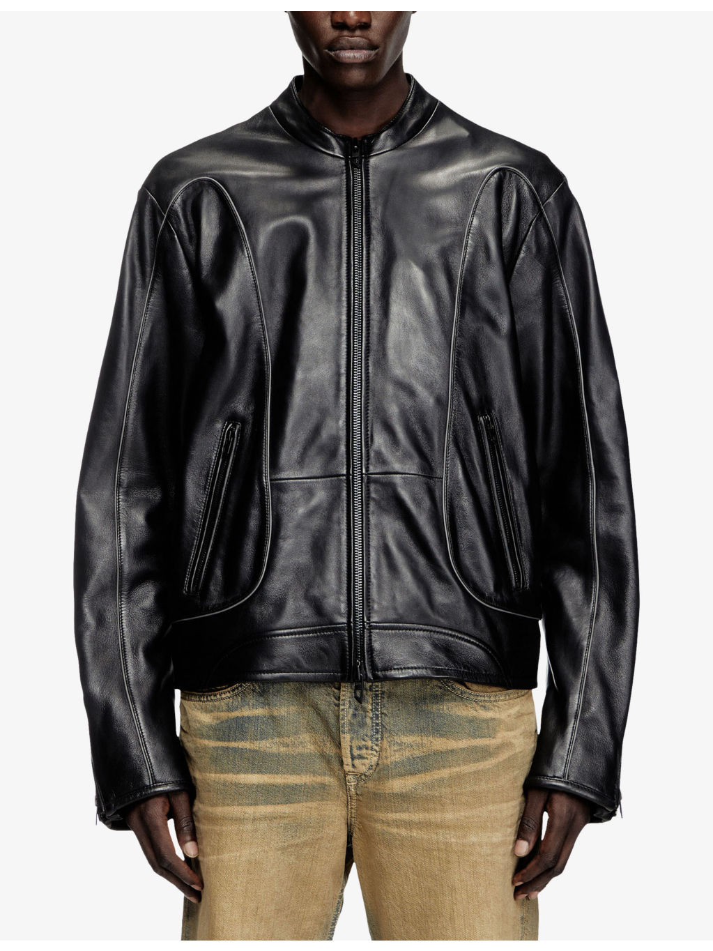 L-Krixy Brand-Embossed Regular-Fit Leather Jacket - 3