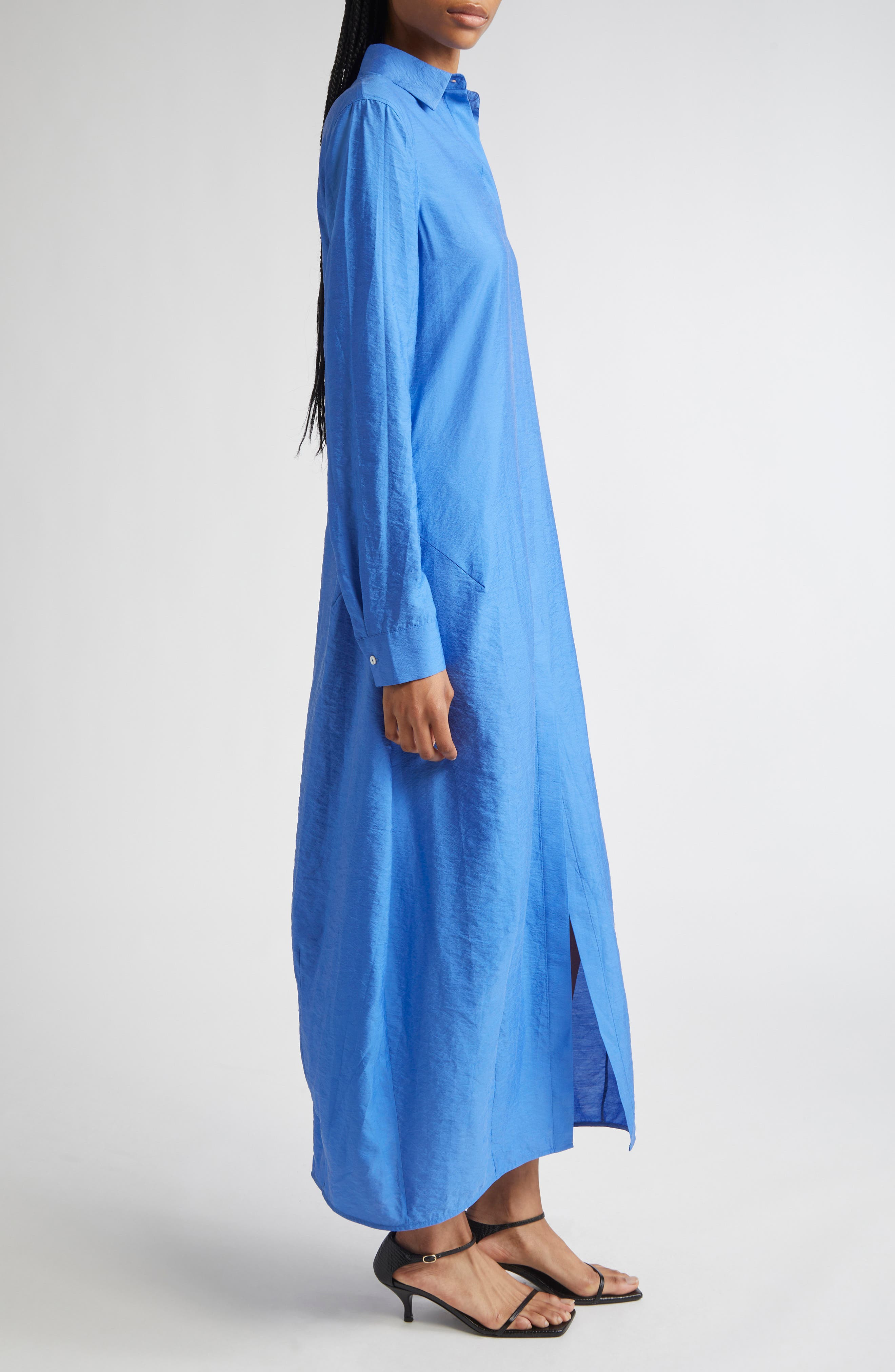 TOTEME Parachute Long Sleeve Silk Blend Maxi Shirtdress in Cobalt at Nordstrom - 3