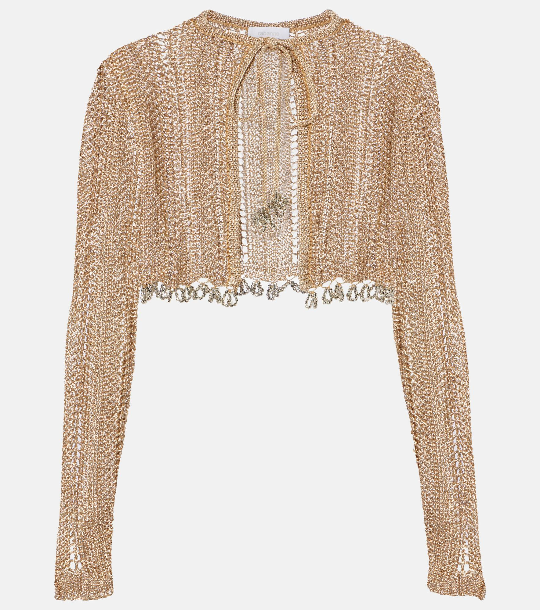 Crochet embellished cropped cardigan - 1